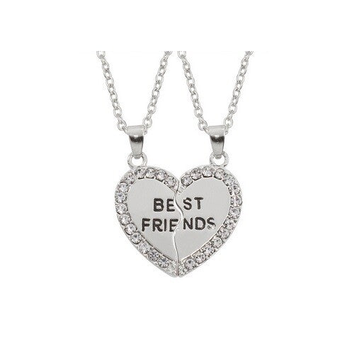 Best Friends Heart Charm Pendant Necklaces & Free Gift Bags - Many Designs - Rhinestone Silver Design 1