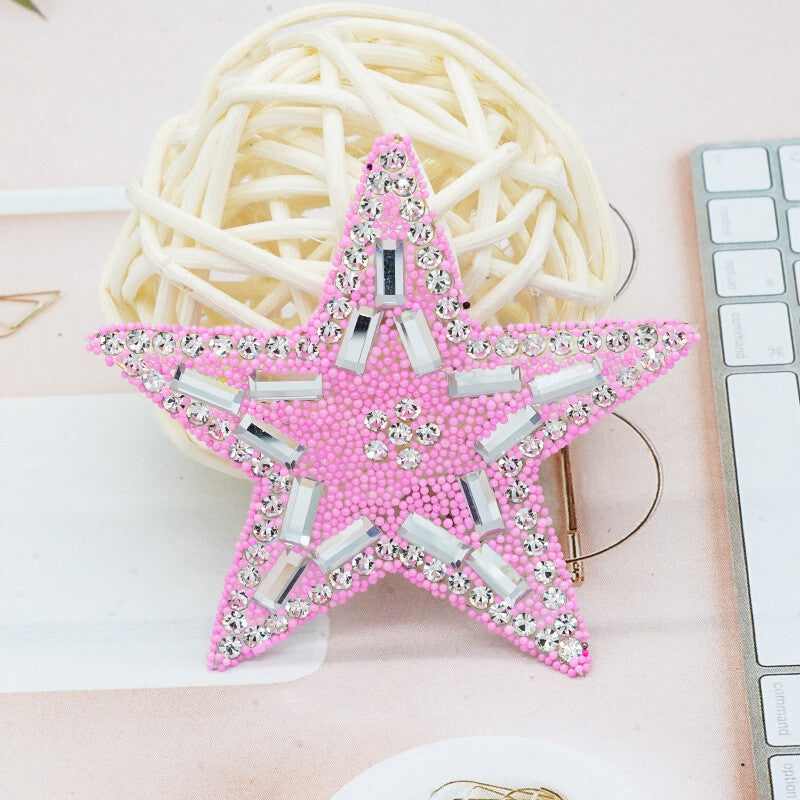 Rhinestone Embellished Star Patch Iron on Glitter Patches Space Hotfix 5.5cm - Light Pink