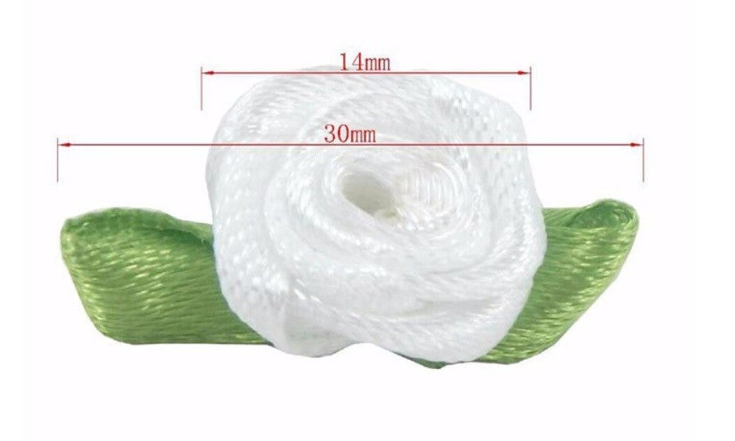 Mini Satin Ribbon Rose Buds Flowers Green Leaf Leaves Craft Wedding Confetti