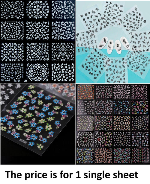 1 Sheet of 3D Nail Art Lace Stickers Decals Transfers Flowers Black White