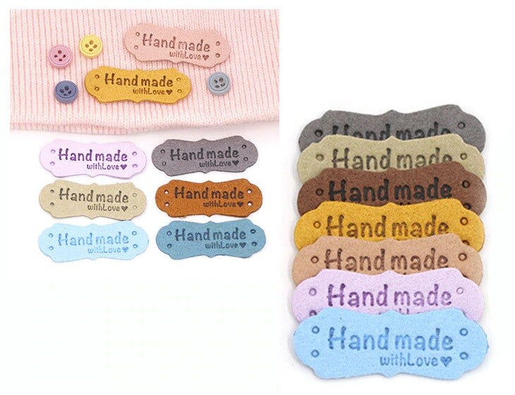 Faux Suede Leather Labels Hand Made with Love Clothing Tag Label Tags 41x16mm