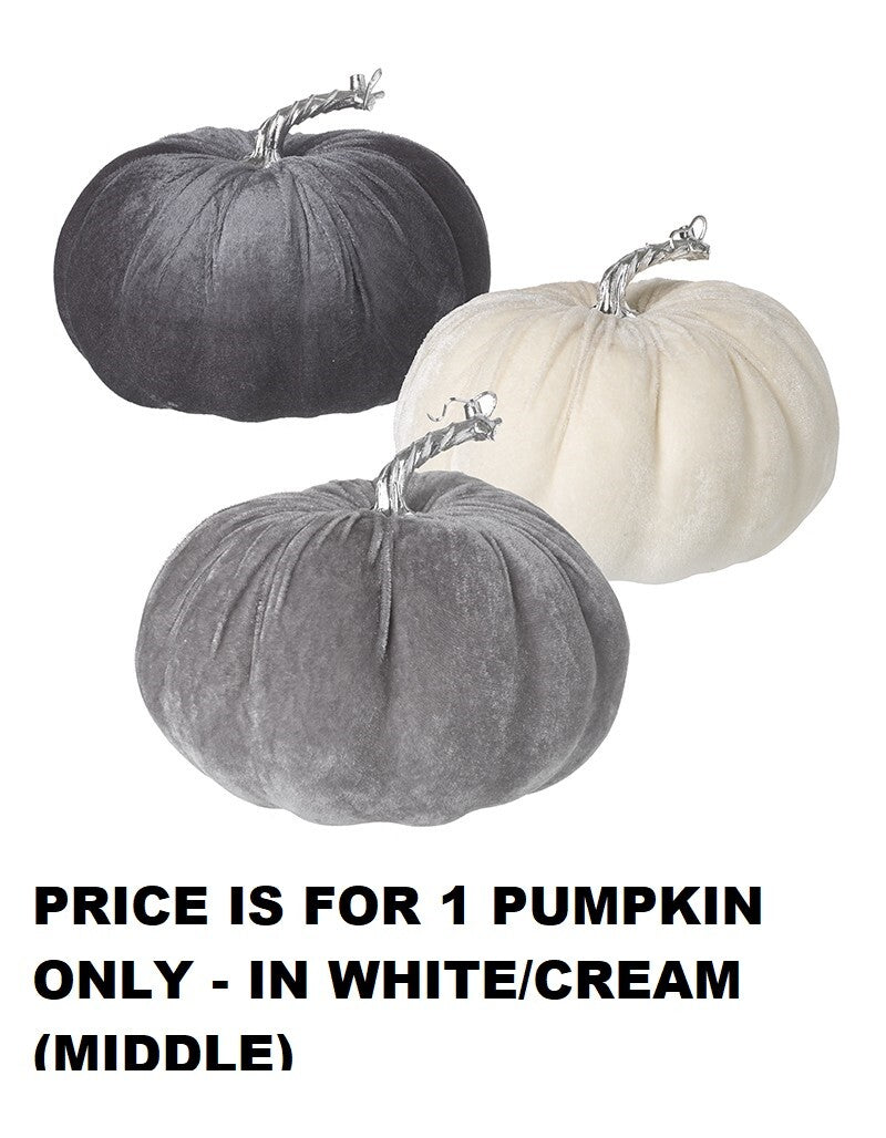 Velvet Pumpkin Halloween Pumpkins Ornament Prop Party Autumn Decoration Craft - 1 Single Pumpkin - Cream/White - 20x20x18cm