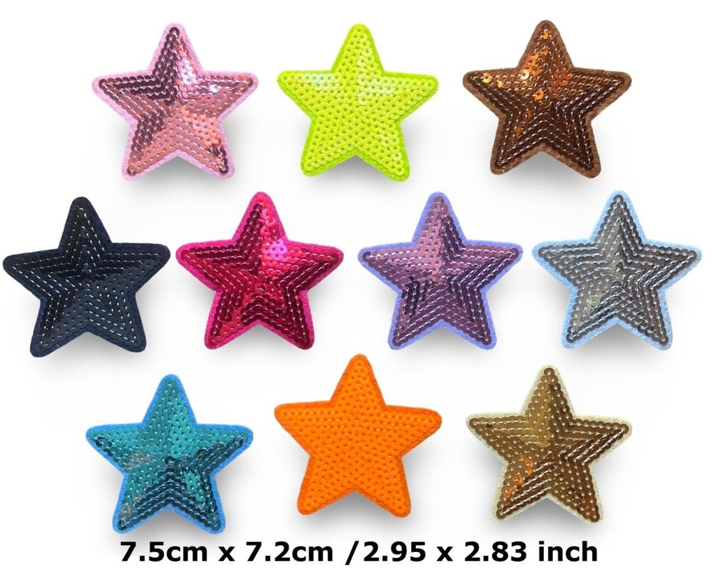 Sequins Star Patch Iron on Sequin Stars Patches Customise Clothes 75mm x 72mm