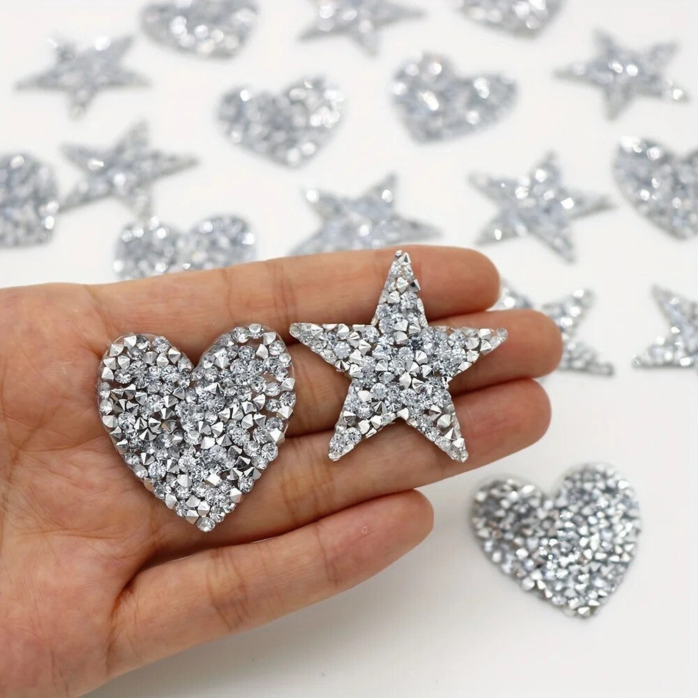 Rhinestone Sparkle Star Heart Patch Iron on Alphabet Stars Hearts Glitter