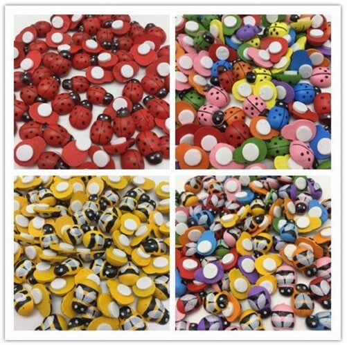 Mini Self Adhesive Stick On Wooden Ladybird & Bee Bumblebee Craft Decoration