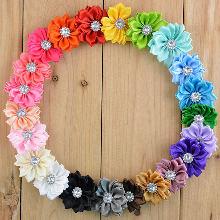 Large Satin Flowers Rhinestone Centre 4cm / 1.5" Satin Flower Rosettes Craft