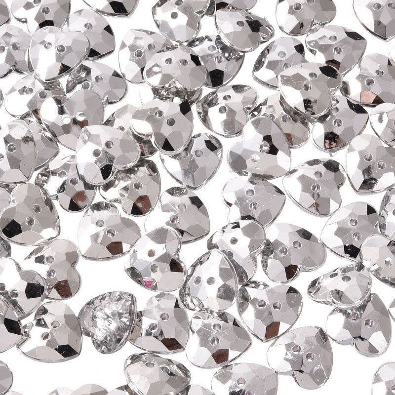 Diamante Heart Crystal Buttons Gem Hearts 2 Hole Sewing Craft 20/50/100/200