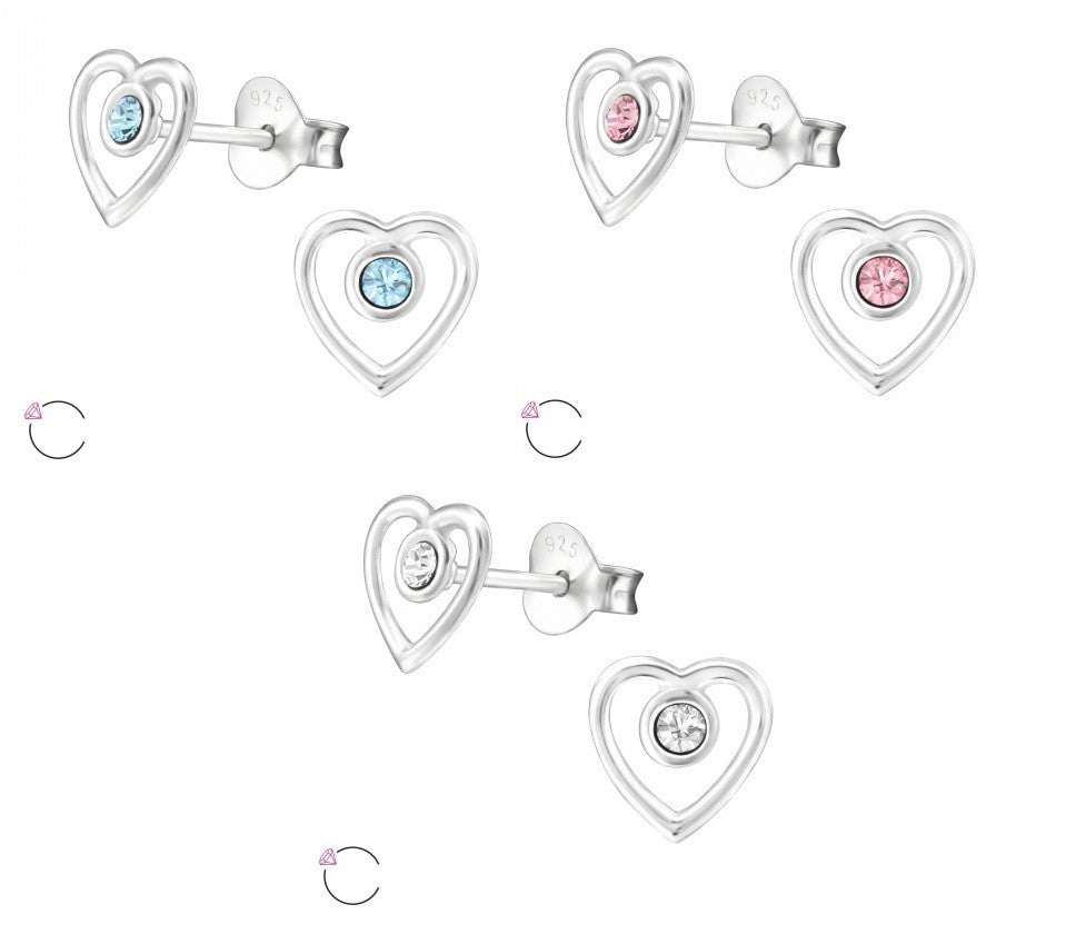 925 Sterling Silver Crystal Heart Stud Earrings & Mini Gift Box