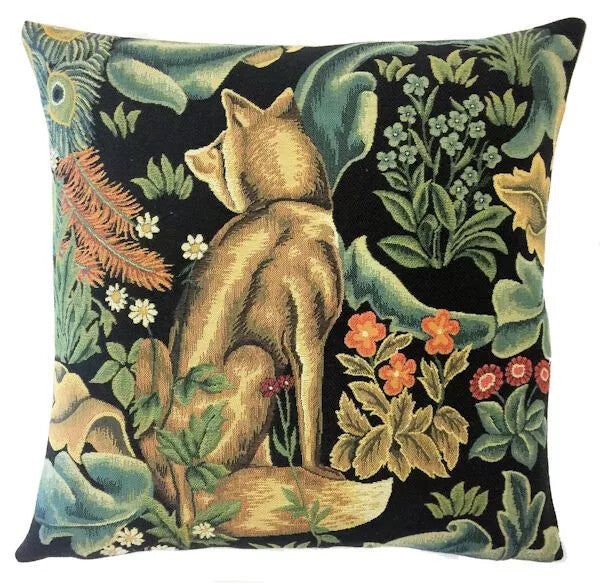 WILLIAM MORRIS BELGIAN TAPESTRY CUSHION COVERS ORANGE TREE PIMPERNEL STRAWBERRY - Black Forest Wolf - 45x45cm