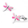 925 Sterling Silver Dragonfly Stud Earrings Dragon Fly Pink 9x8mm & Gift Box