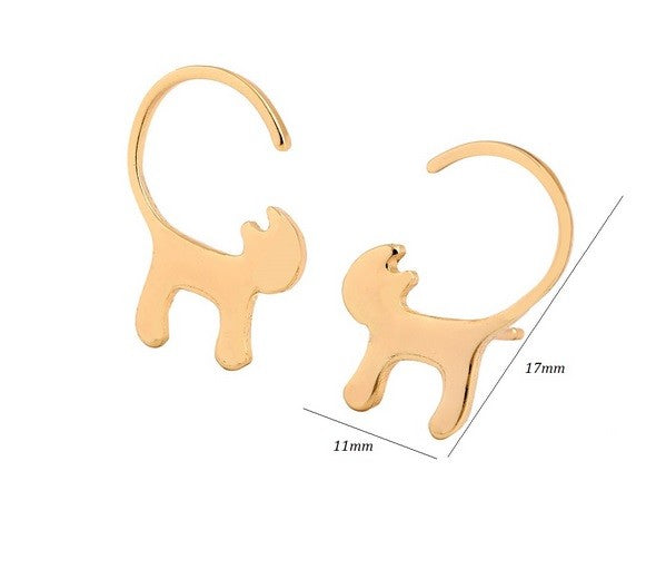 Minimalist Stud Cat Earrings Gold Silver Rose Gold & Gift Box