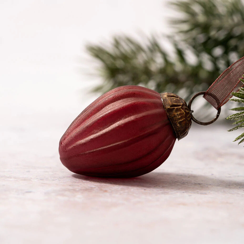 6 Pack Small Glass Handcrafted Baubles Premium Traditional Christmas Tree Craft - Set of 6 Small Wine Frosted Glass Pinecones