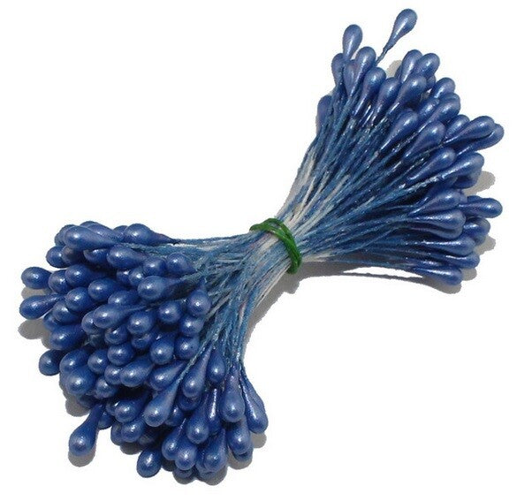 Artificial Flower Stamen Double Head Eco Friendly Wedding Floral Craft - 3mm - Blue