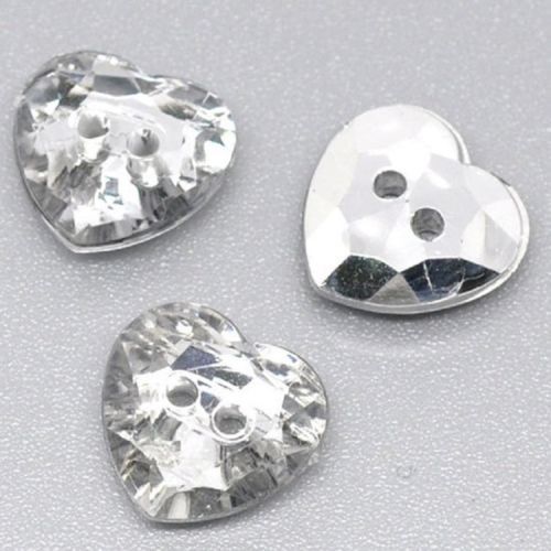 Diamante Heart Crystal Buttons Gem Hearts 2 Hole Sewing Craft 20/50/100/200