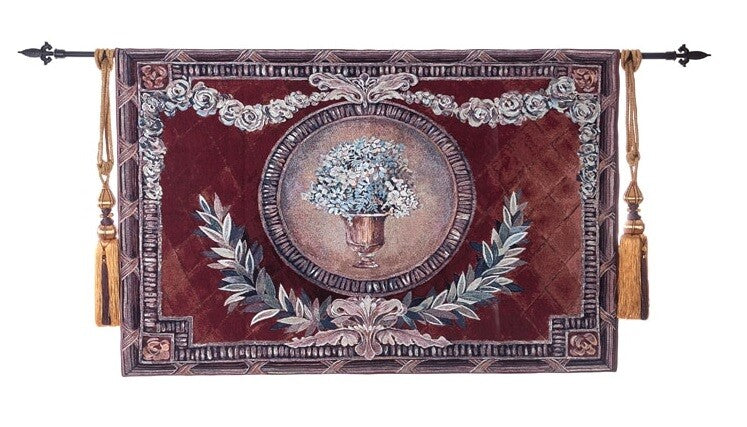 Aubusson Vase Flowers Crest Jacquard Loom Woven Tapestry 140 x 95cm