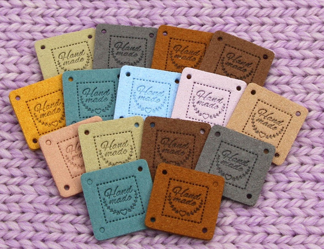 Faux Suede Leather Labels Hand Made Square Clothing Tag Label Tags 25x25mm