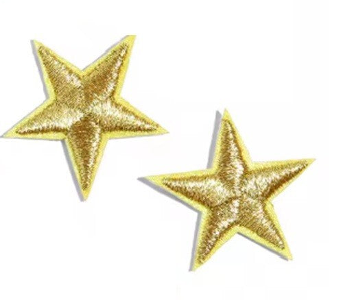2 Gold Star Patches Iron On Sew On Stars Patch Embroidered Applique Badges