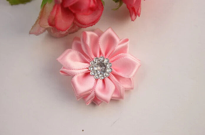 Large Satin Flowers Rhinestone Centre 4cm / 1.5" Satin Flower Rosettes Craft