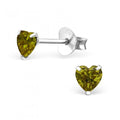 925 Sterling Silver CZ Crystal Heart Stud Earrings & Gift Box 4x4mm - CZ Olivine