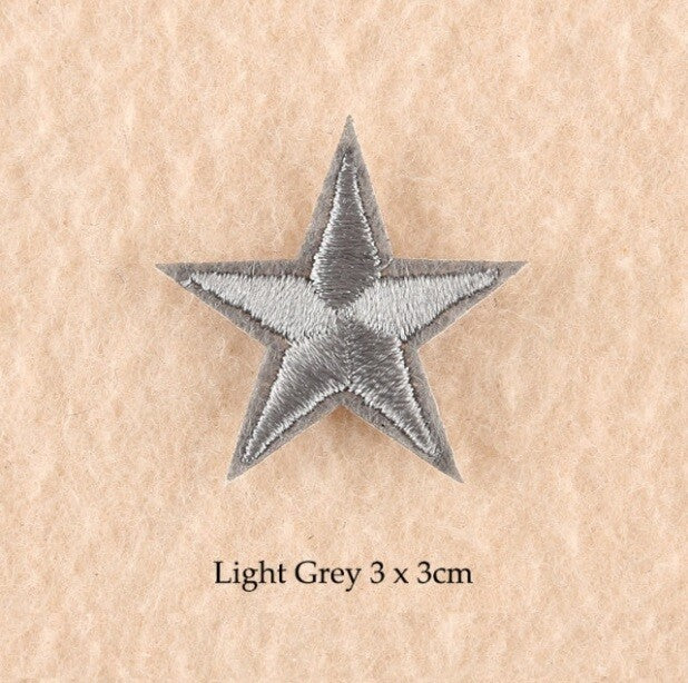 10 x Star Iron On Patch Sew On Star 3cmx3cm Applique Patches - 33 Colours - Light Grey