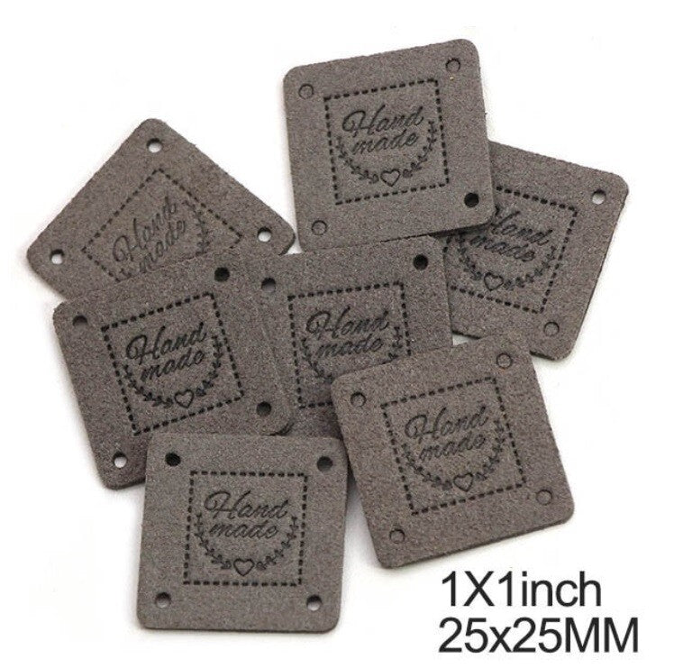 Faux Suede Leather Labels Hand Made Square Clothing Tag Label Tags 25x25mm - Design 2