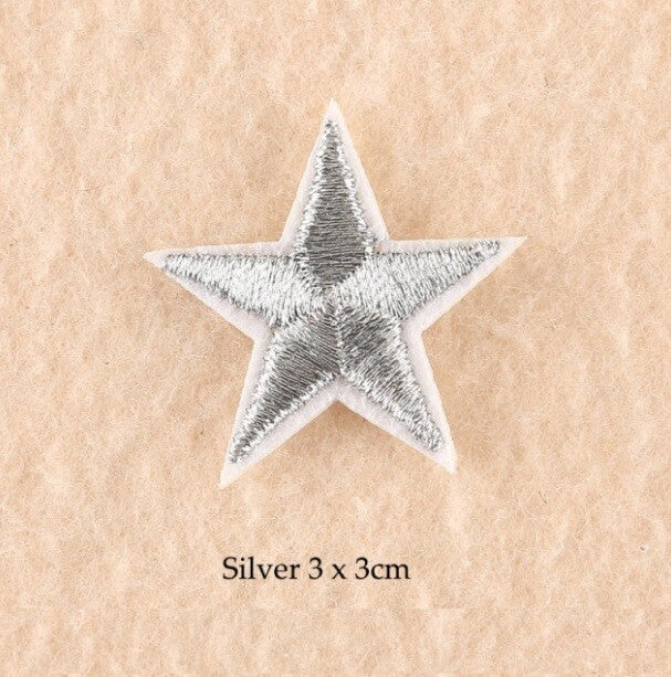 10 x Star Iron On Patch Sew On Star 3cmx3cm Applique Patches - 33 Colours - Silver