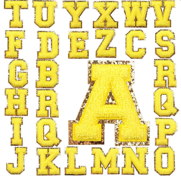 8cm Large 3D Yellow & Gold Chenille Patch Letter Patches Iron or Sew on Alphabet