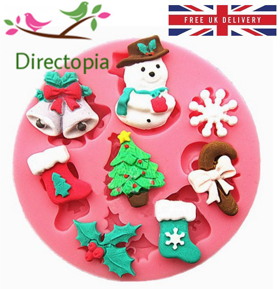 Silicone Christmas Round Fondant Sugar Paste Cake Decorating 8 Shape Mould 7cm