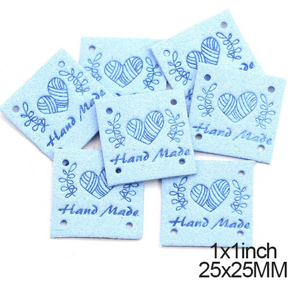 Faux Suede Square Labels Hand Made Heart Clothing Tag Label Tags 25x25mm - Design 7