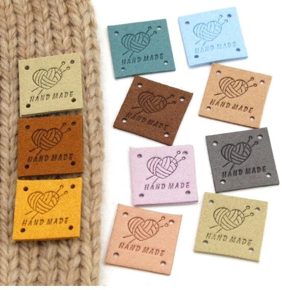 Faux Suede Leather Labels Hand Made Knit Design Clothing Tag Label Tags 25x25mm