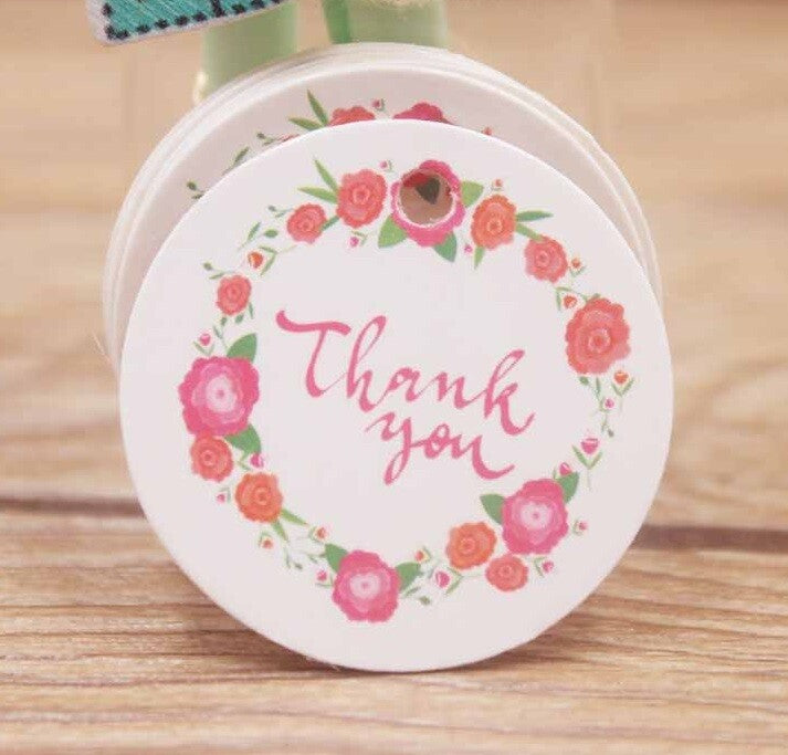 Round Tags Thank You Tag Floral Craft Gift Food Jewellery Handmade Gifts 3cm - 3