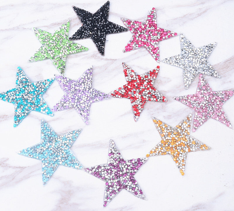 Rhinestone Sparkle Star Patch Iron on Alphabet Glitter Patches Space Hotfix 6cm