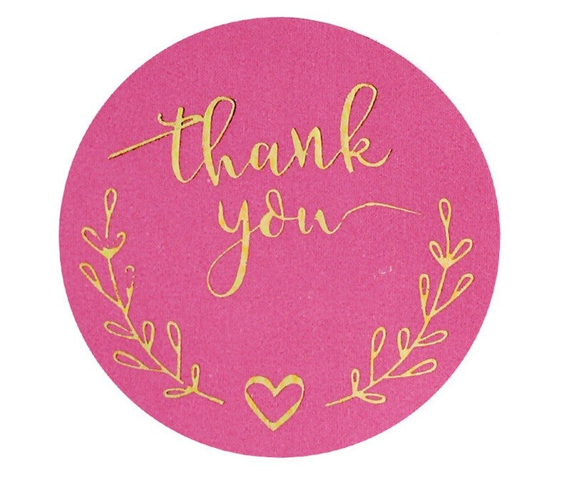 Round Labels 'Thank You' Mixed Handmade Gift Craft Seal Flower Stickers 2.5cm - Pink Thank You