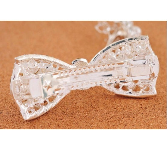 Crystal Bow Gold or Silver Diamante & Pearl Hair Clip Silver Wedding Bridesmaid