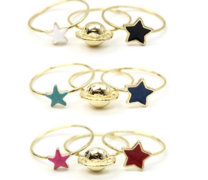 Space Planets Stars Galaxy 3 Rings Set Astronomy Astrology Ring & Gift Bag