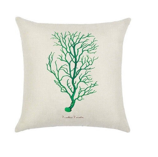 CUSHION COVER DECORATIVE NAUTICAL BEACH CHIC SEAHORSE CORAL DESIGNS 45 x 45 CM - Green Coral