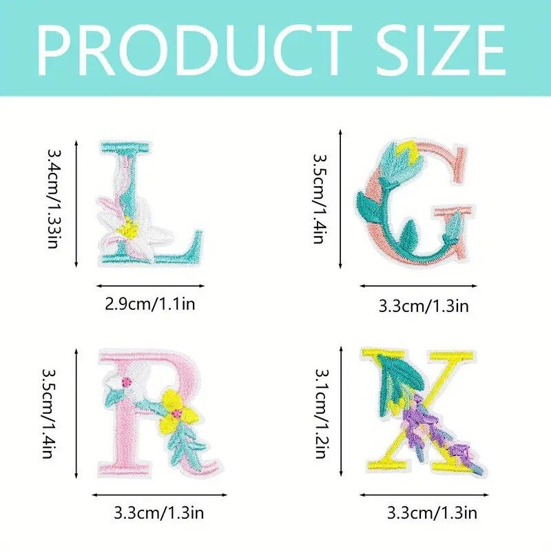 Flower Letter Patch Iron on or Sew on Alphabet Embroidery Clothing Patches 3.5cm