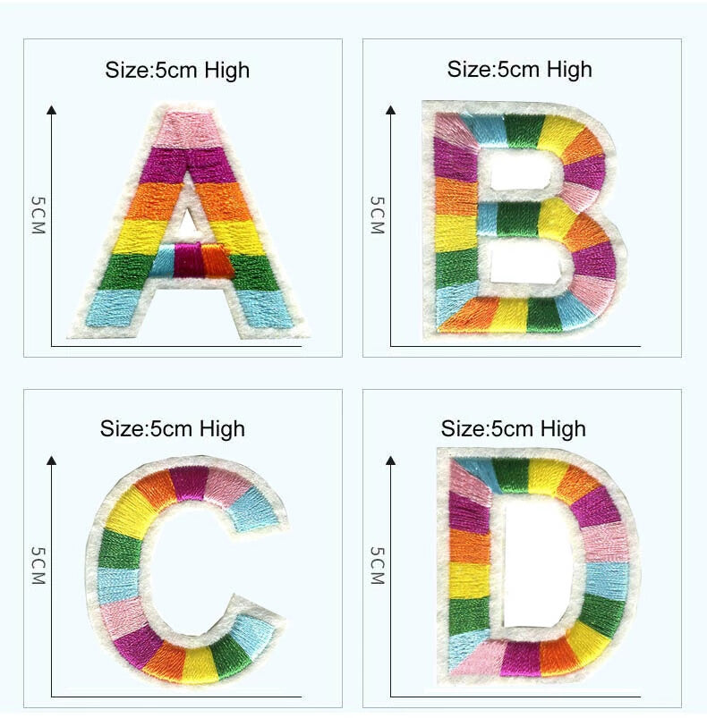 Multi Colour Rainbow Letter Patch Patches Iron on Sew on Alphabet Letter 5cm