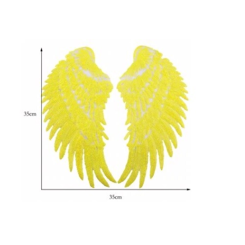 Large Pair Sequins Wings Iron or Sew on Embroidery Patch Customise Clothing 33cm - Yellow