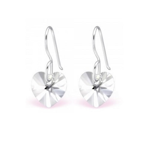 925 Sterling Silver Dangle Drop Heart Earrings & Gift Box - Crystal