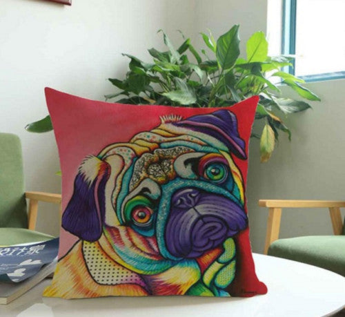 CUSHION COVER DECORATIVE DOG BREEDS ART CANVAS VINTAGE RETRO 43 x 43 CM - 1