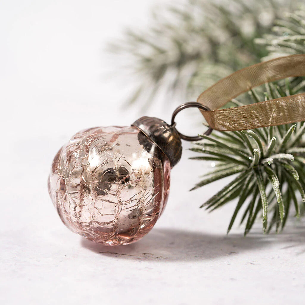 6 Pack Small Glass Handcrafted Baubles Premium Traditional Christmas Tree Craft - Set of 6 Small Crackle Rose Swirls