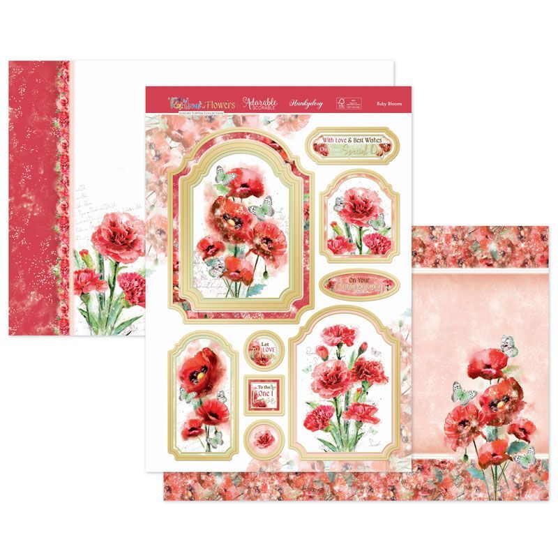 Hunkydory Greeting & Birthday Card Making Kits Luxury Topper Set Pack Toppers - Ruby Blooms