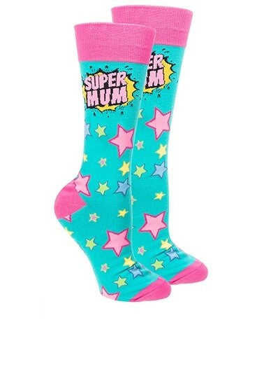 Sock Society Cotton Soft Stretchy Christmas Socks One Size Fits all (Adult 5-12) - Super Mum Green 1 Pair