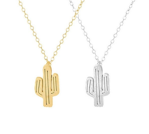 Cactus Pendant Necklace Gold or Silver Kawaii Plant & Gift Bag