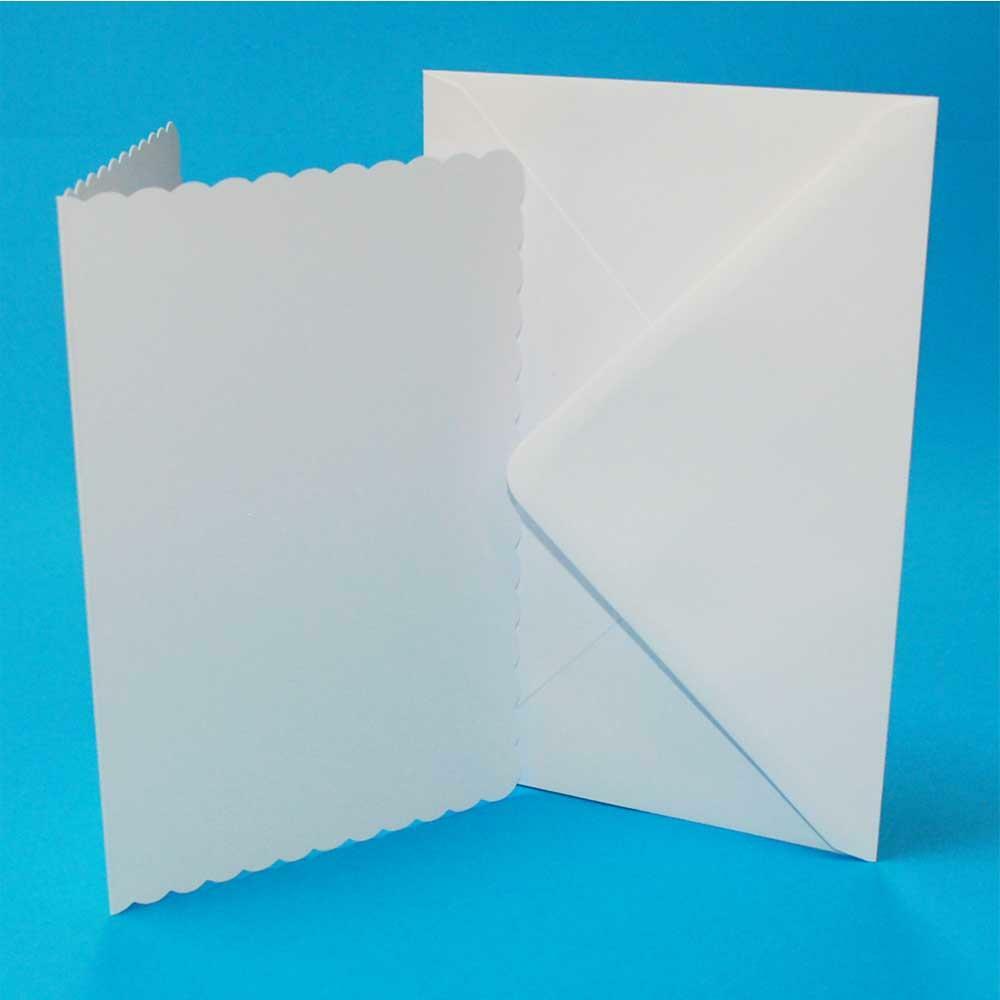 Blank Cards With Envelopes Wedding Baby Craft Scrapbook Christmas Gift Decoupage - White Scalloped 5x7 Inch (175mm x 125mm)