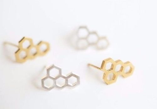 Honeycomb Bee Hive Beehive Stud Earrings Geometric Minimalist Design & Gift Box