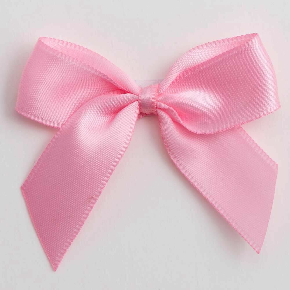 Self Adhesive 5cm Bow Satin Bows Sticky Pre-Tied 16mm Ribbon Craft Wedding - Pink