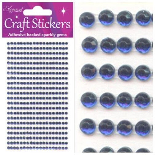 3D Stickers Craft Pearl Dots Sparkly Glitter Gem Craft Card Craft Self Adhesive - 3mm Sapphire Blue (418 gems)
