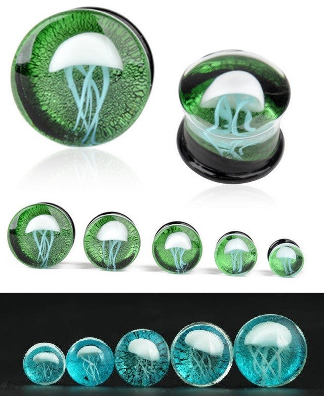 3D Glass Jellyfish Ear Plugs Flesh Tunnels Stretcher Expander 8mm-16mm